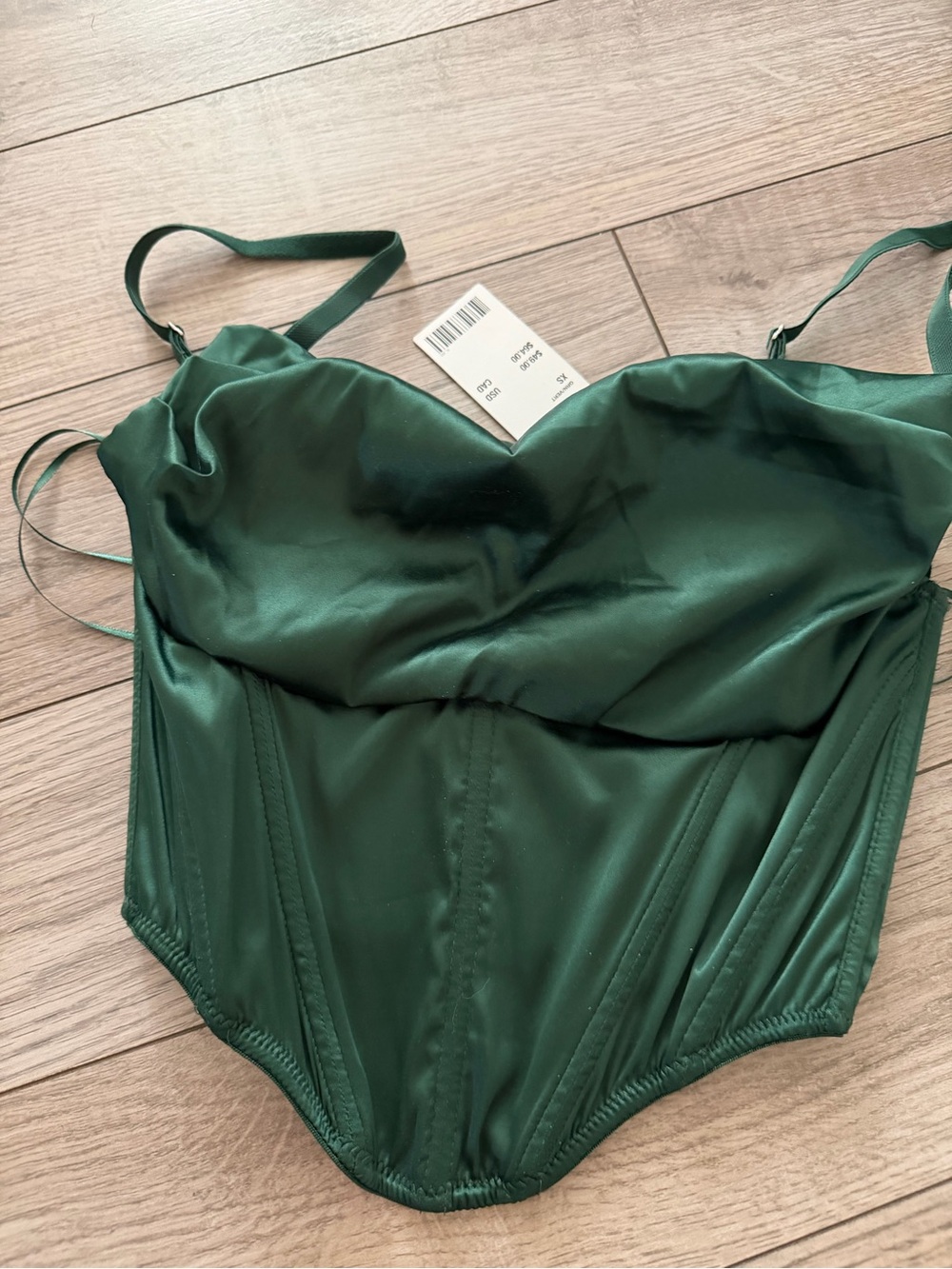 Urban Outfitters Dark Green Satin Bustier Top